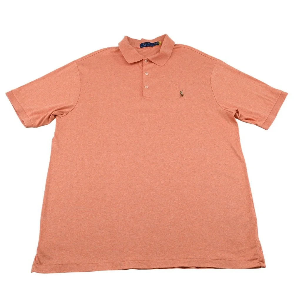 100% Cotton Polo Ralph Lauren Men XLT Coral Orange Mesh Knit Polo Shirt Golf EUC